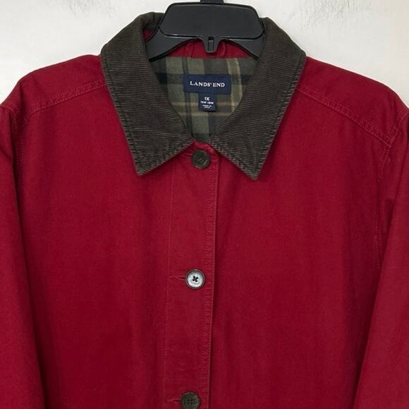 Lands’ End Red 1X Canvas Barn Coat – Chore Coat, Corduroy Collar, Flannel Lining - Picture 5 of 14